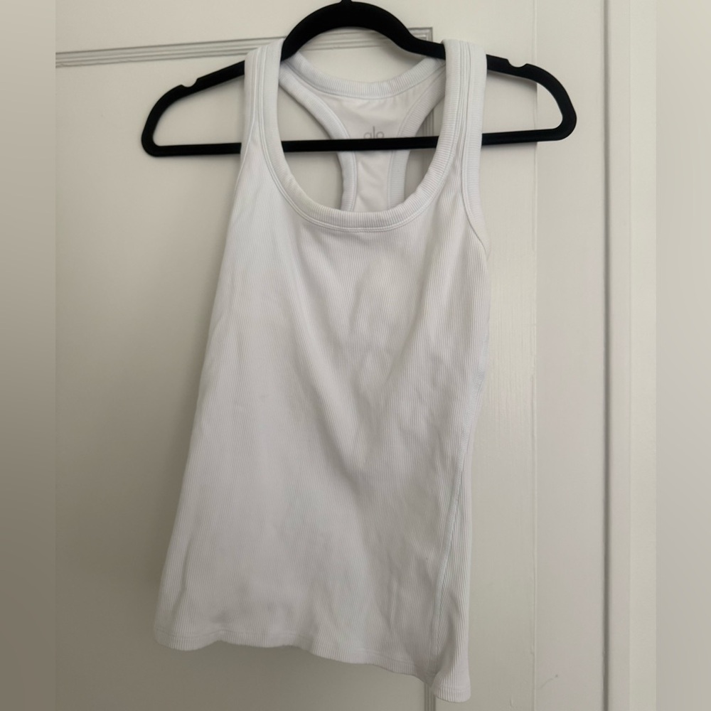 ALO Yoga White Ribbed Racerback Tank Top